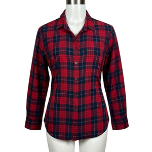 Madewell Red and Navy Blue Plaid Button-Down Shirt Sz Small